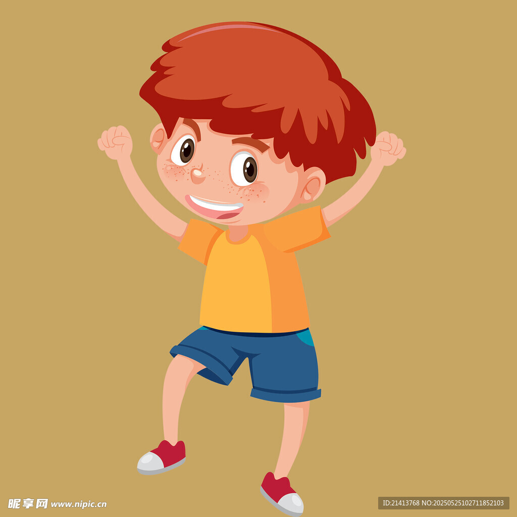 欢快跳跃的红衣小男孩