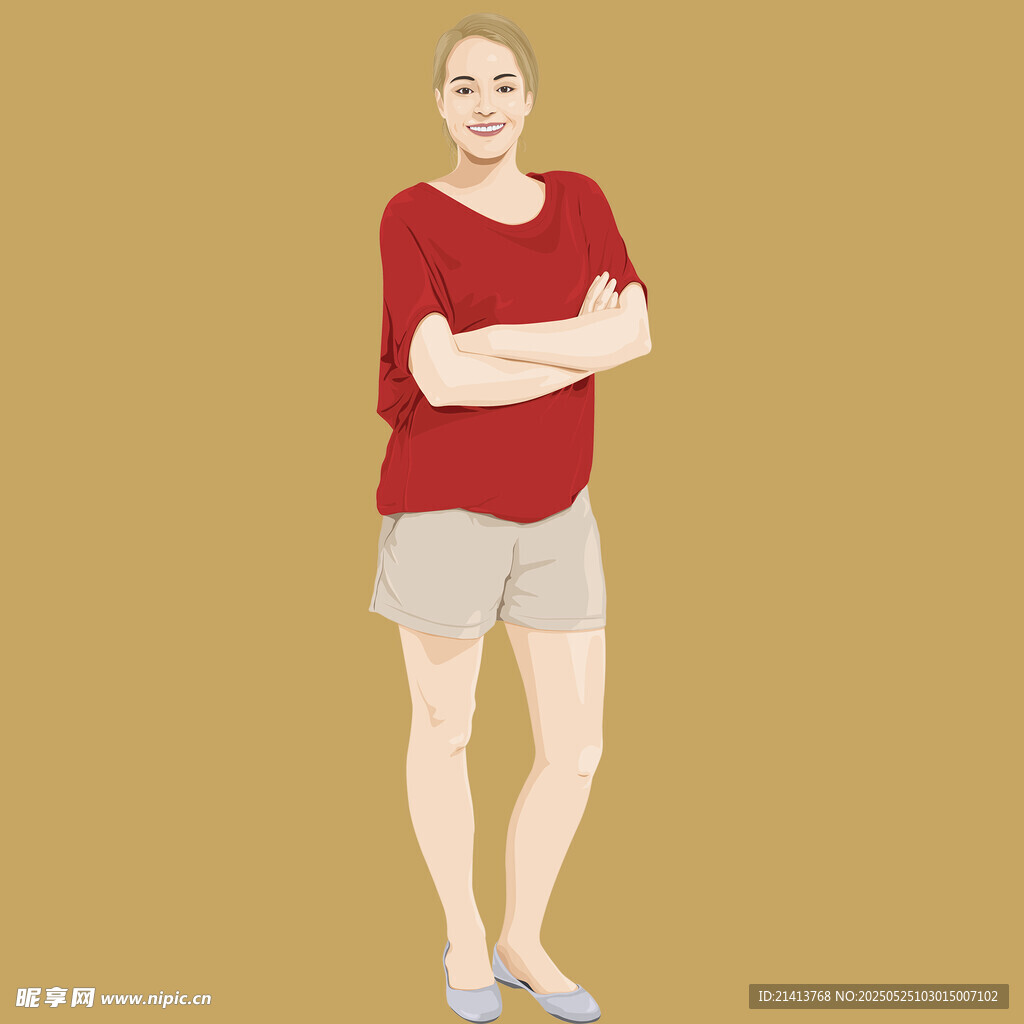 红衣女子双臂交叉站立