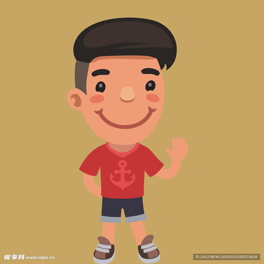挥手的红衣小男孩