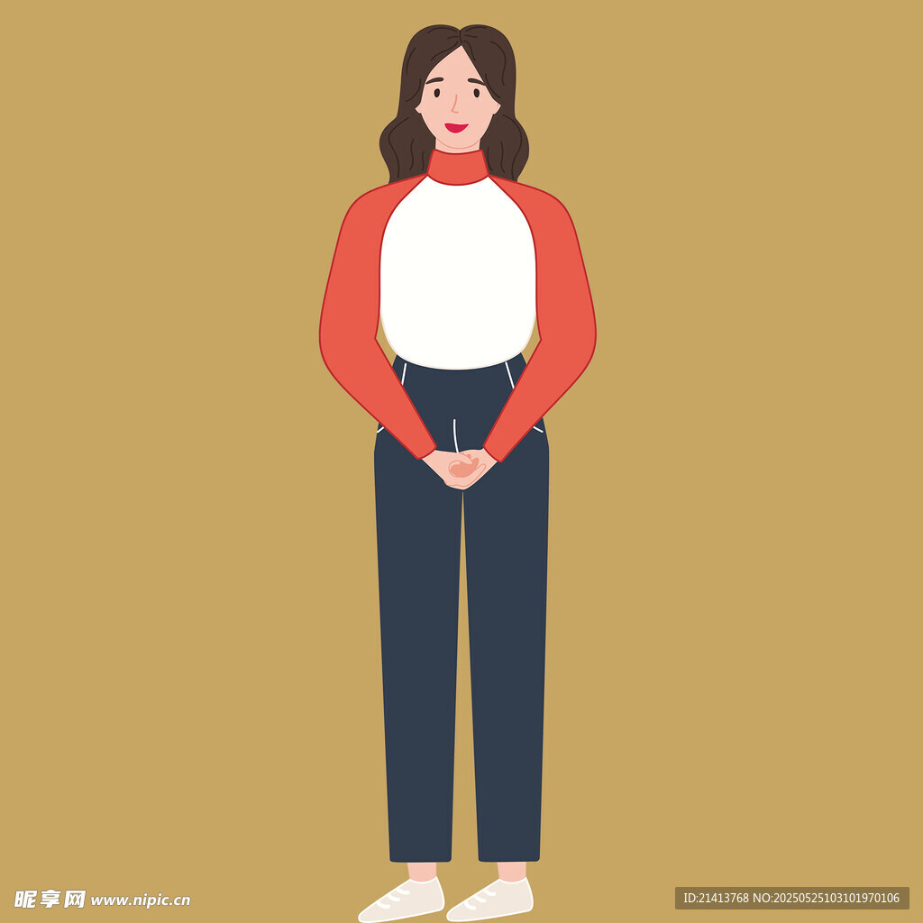 红衣女子站姿插画形象