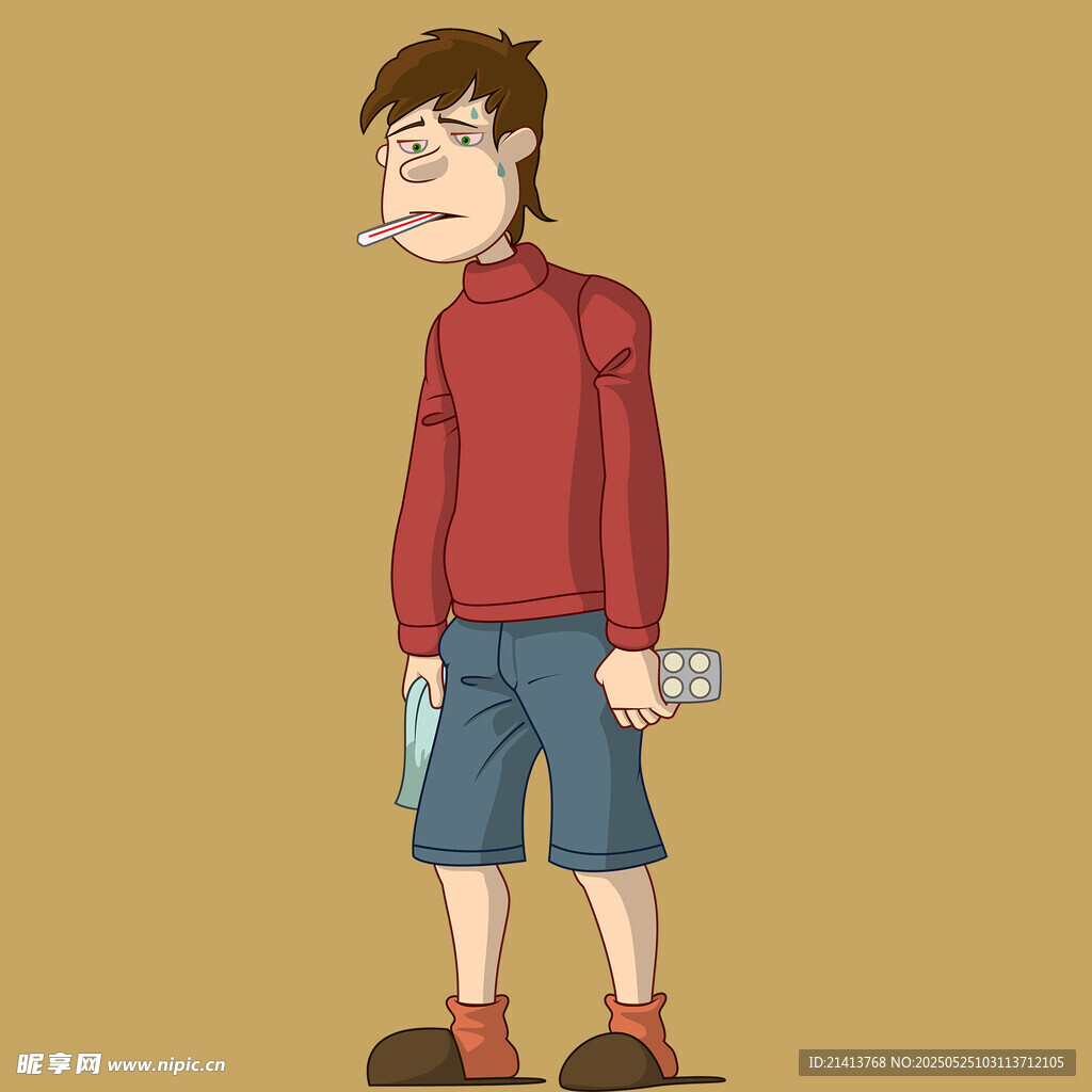 卡通男子手持物品站立