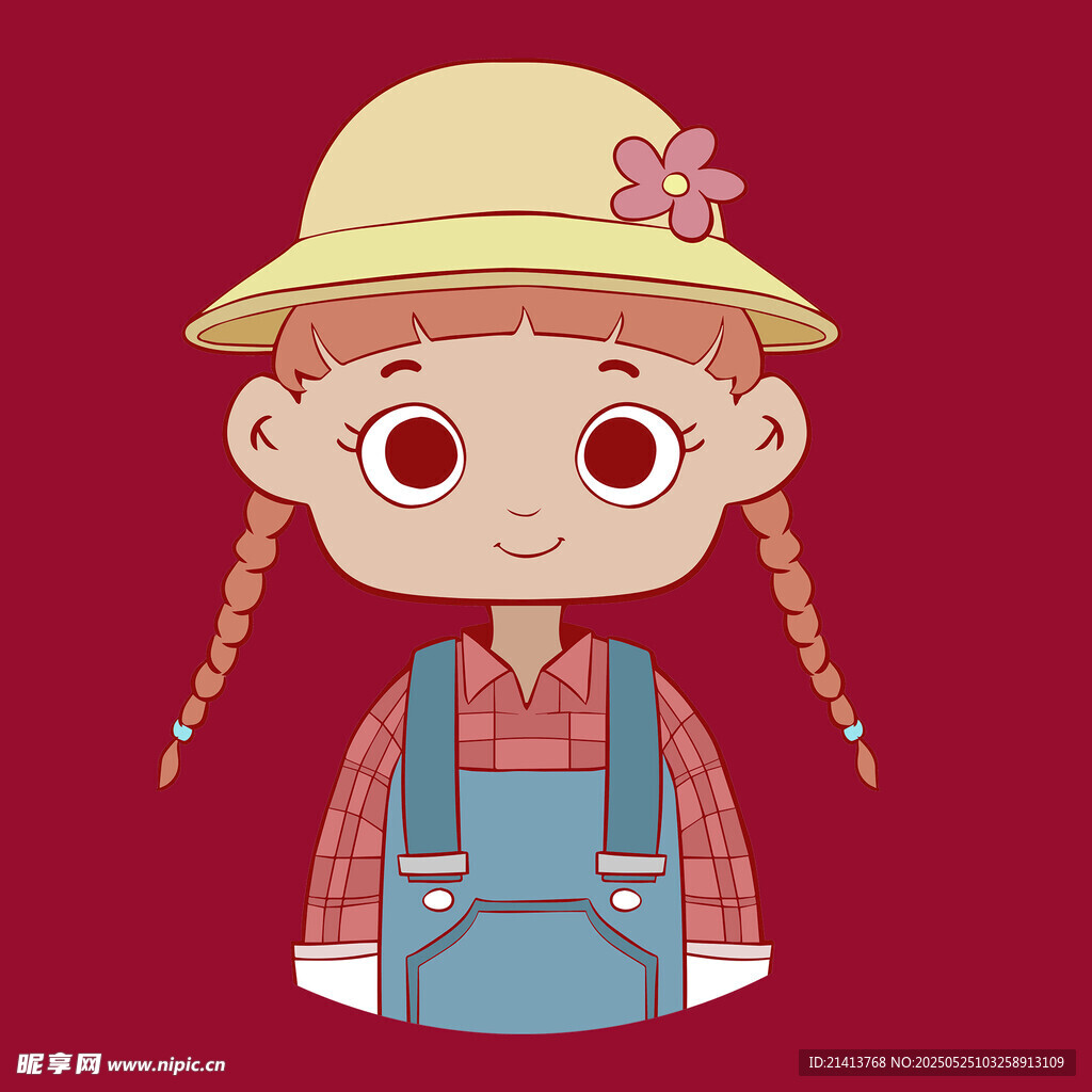 扎辫戴帽的可爱小女孩