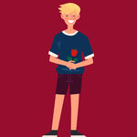 手持玫瑰的微笑少年