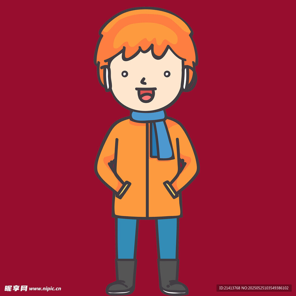 穿冬装的开心小男孩