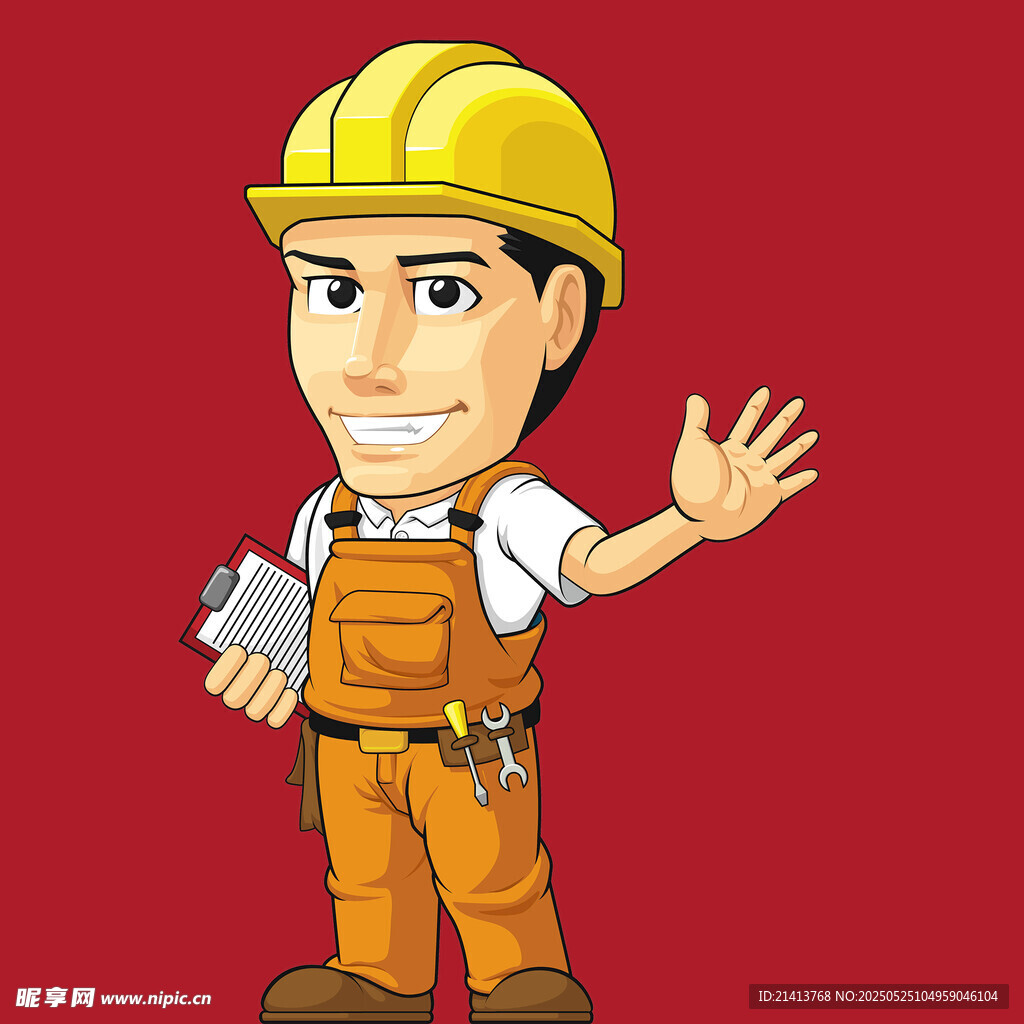 建筑工人卡通形象打招呼