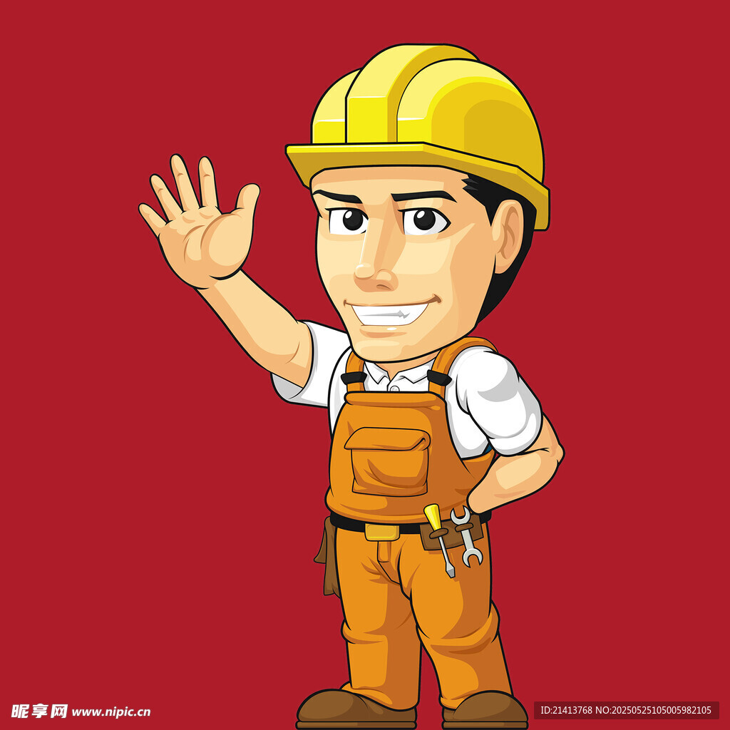 挥手的建筑工人形象