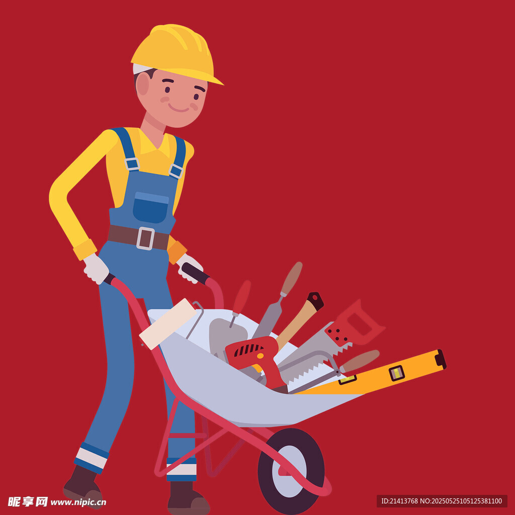 工人推着手推车工具满满