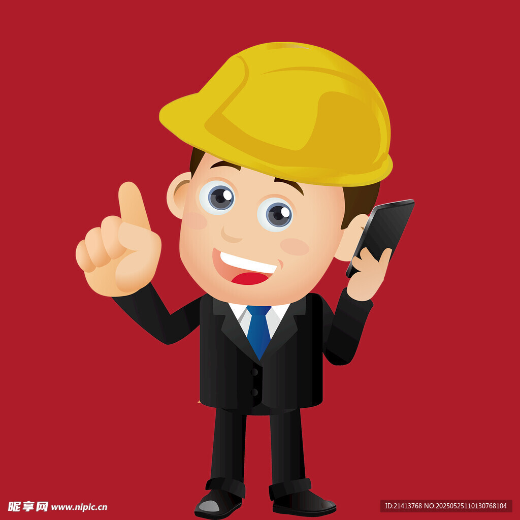 戴安全帽打电话的商务人士