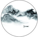 水墨山水孤舟图
