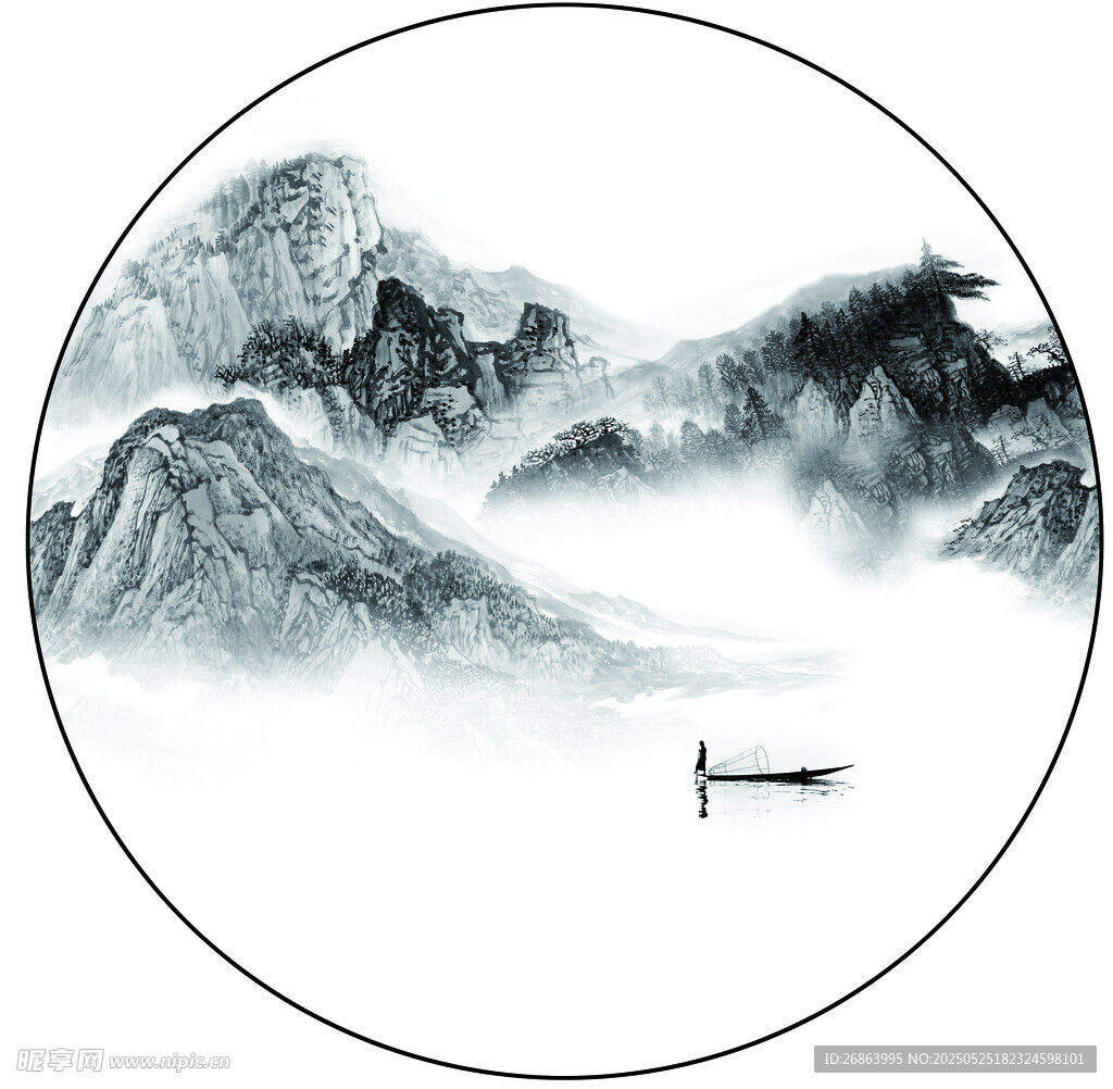 水墨山水孤舟图