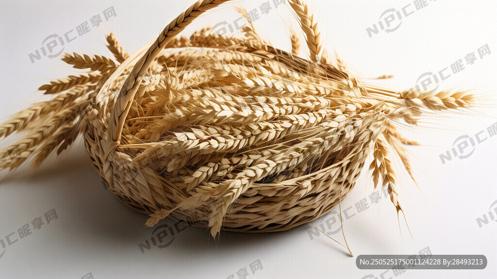 麦穗 在一个篮子里 白色背景