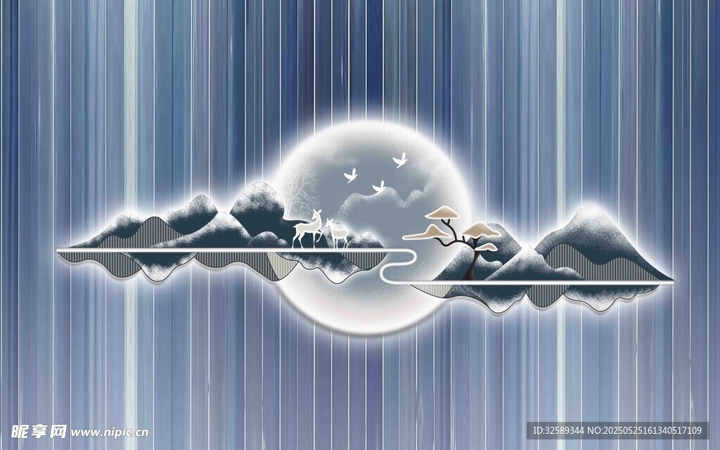 月夜山峦梦幻景象
