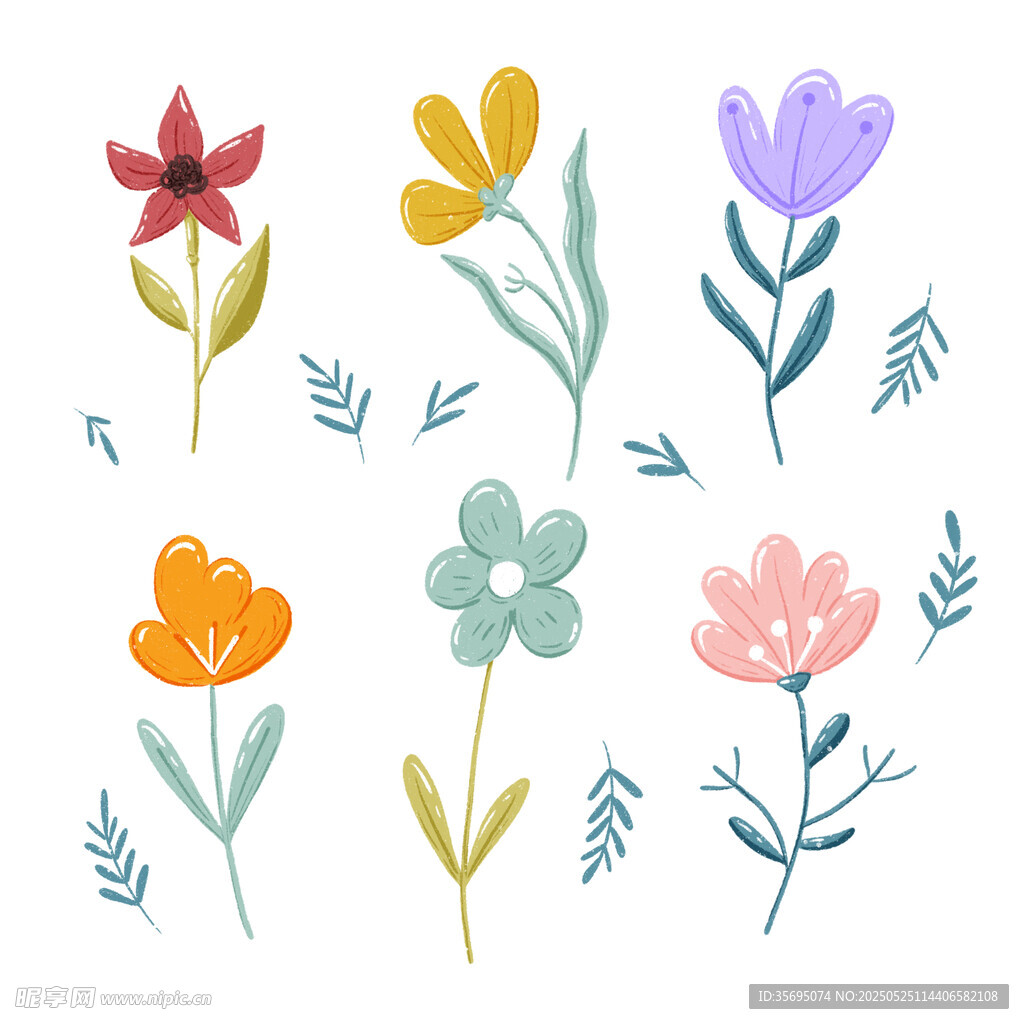 手绘多彩小花插画图案