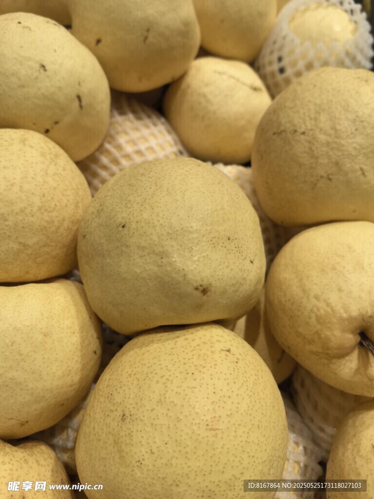 一堆新鲜的黄皮梨子
