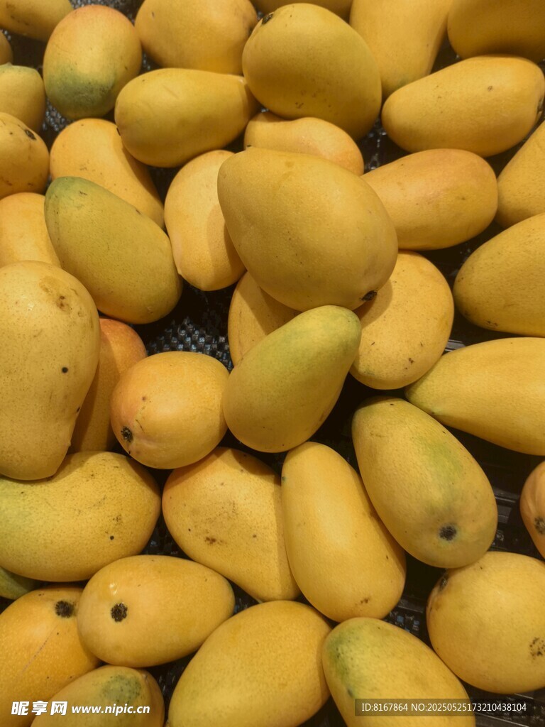 金黄饱满的新鲜芒果堆