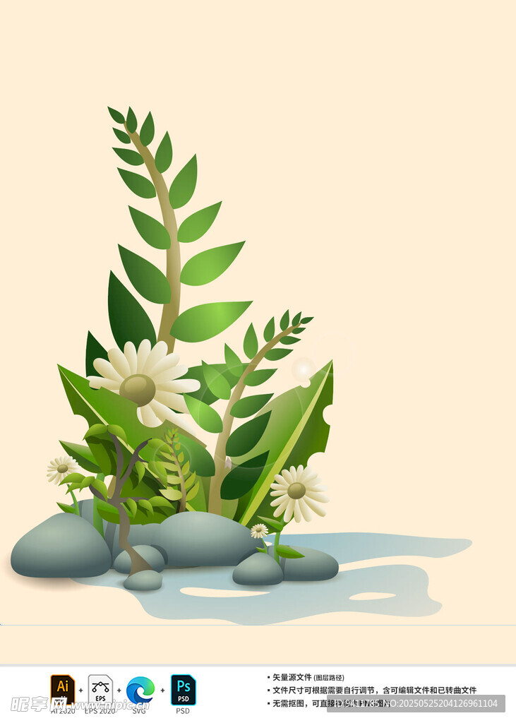 清新绿植与石的自然组合