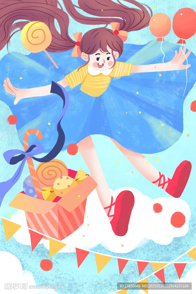 女孩欢乐畅游梦幻气球世界