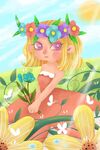 花丛中的梦幻金发少女