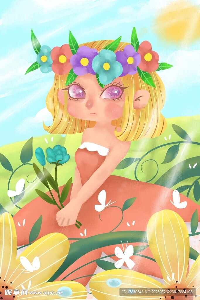 花丛中的梦幻金发少女