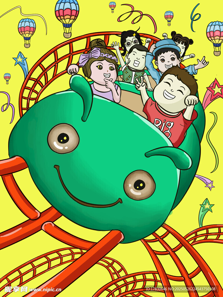 儿童欢乐乘坐青蛙过山车