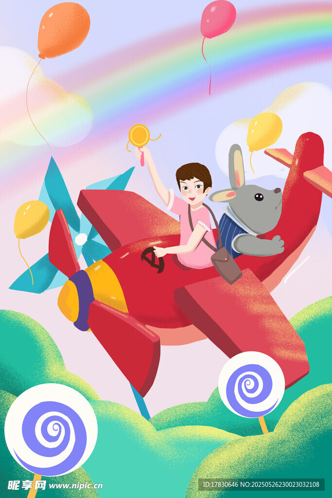 儿童乘飞机与大象奇幻之旅