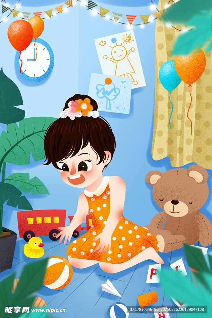 小女孩在房间开心玩耍