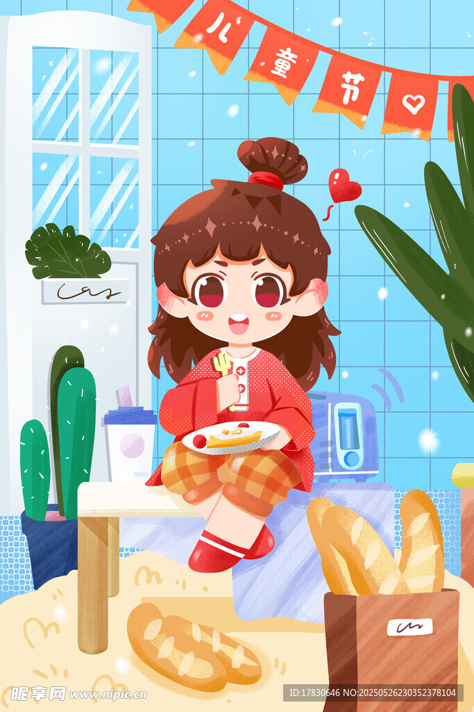 女孩开心烘焙美食时刻