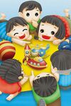 孩子们围坐共享欢乐时光