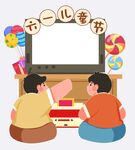 儿童节孩子观影欢乐场景