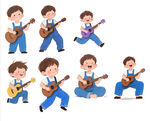 手绘插画弹乐器的小男孩