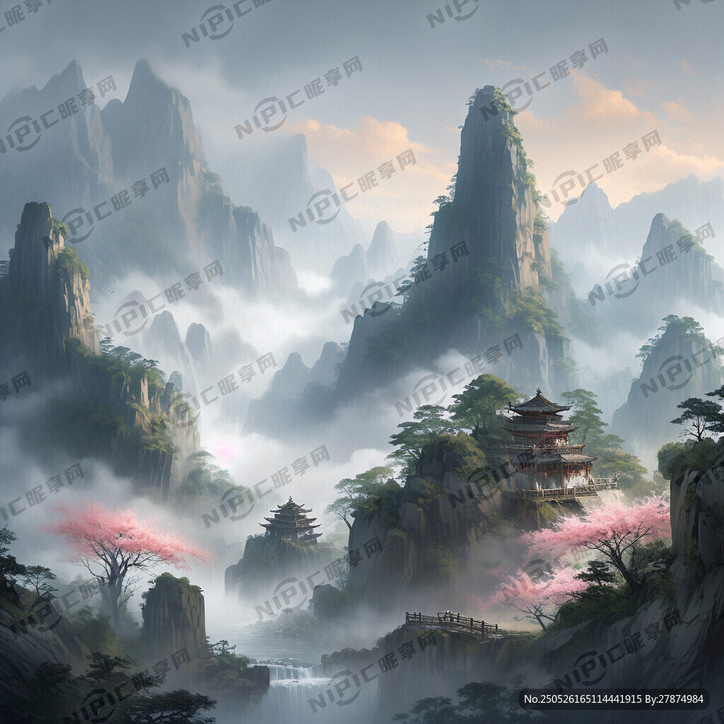 山谷 中国风 中国画 山水