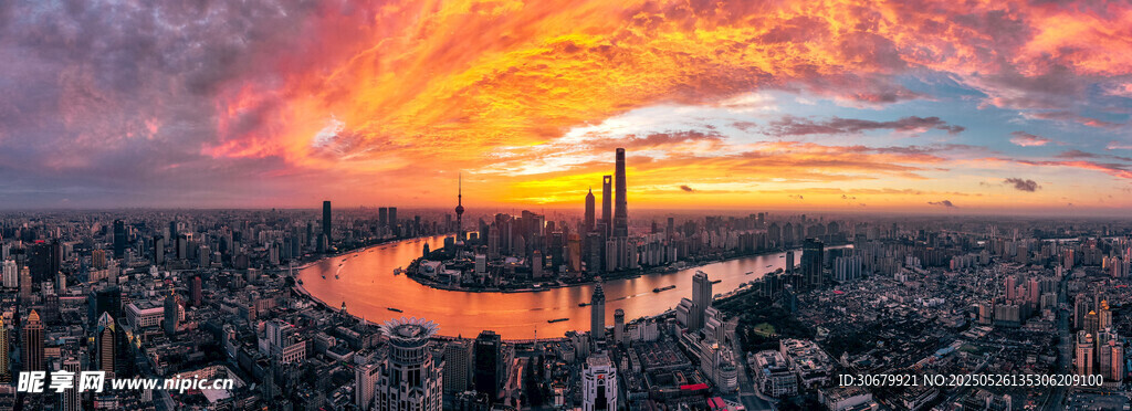 城市绚丽晚霞全景风光