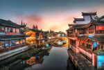 江南水乡古街暮色美景