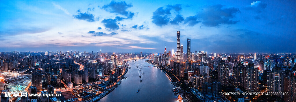 上海城市天际线璀璨夜景