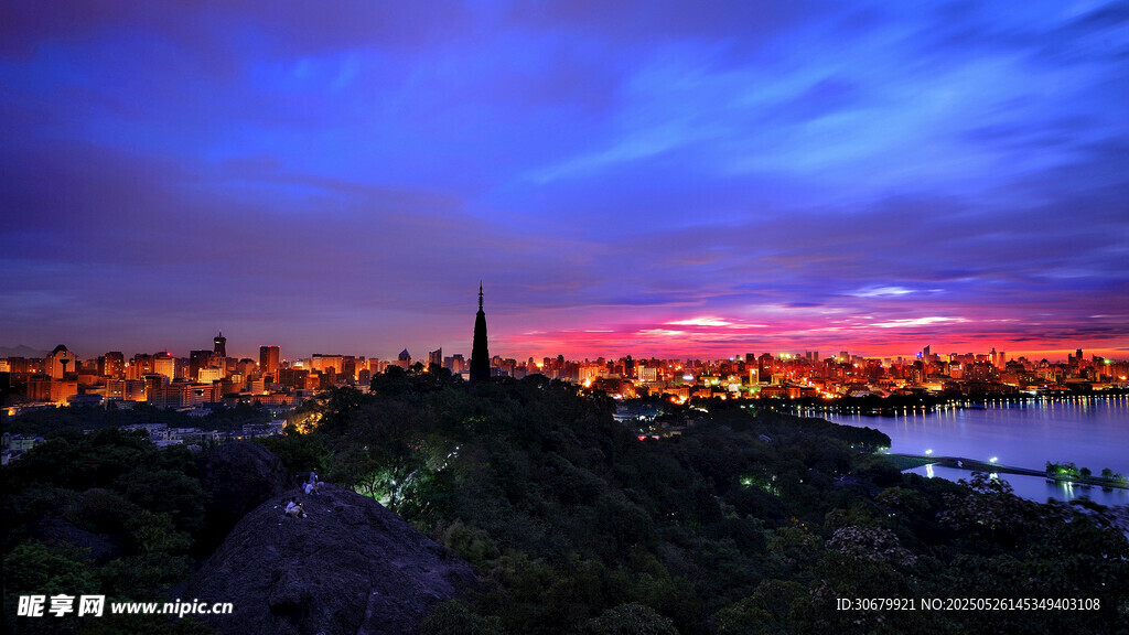 城市绚丽夜景天际线