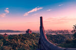 夕阳下的中式建筑与美景