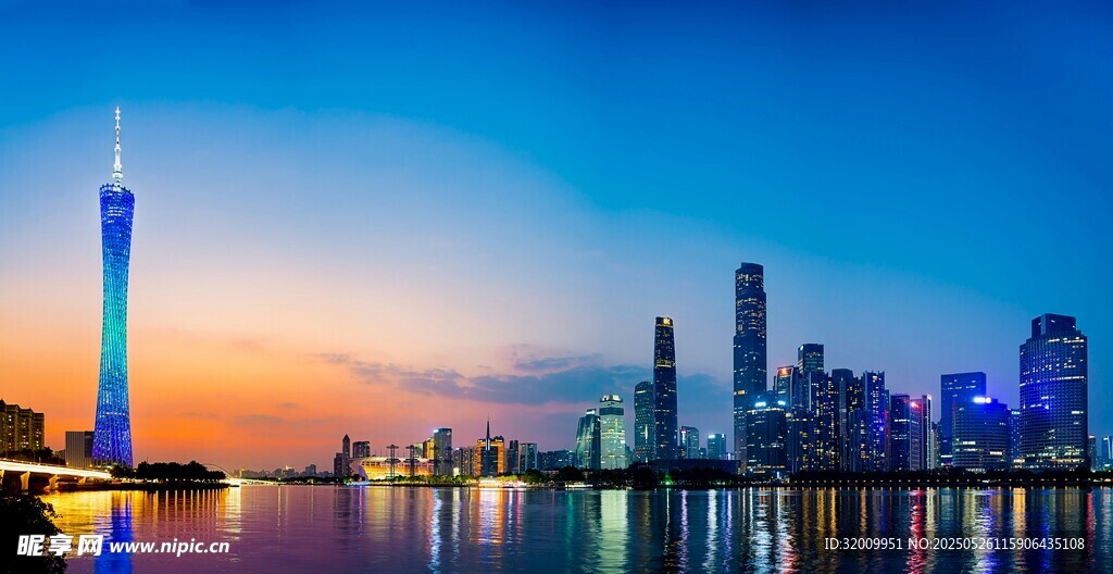 广州璀璨夜景城市天际线