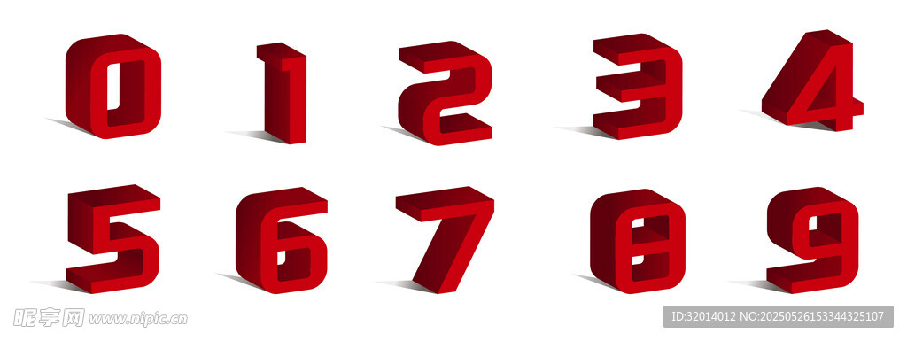 红色立体渐变数字