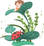 小孩与瓢虫的绿植奇遇