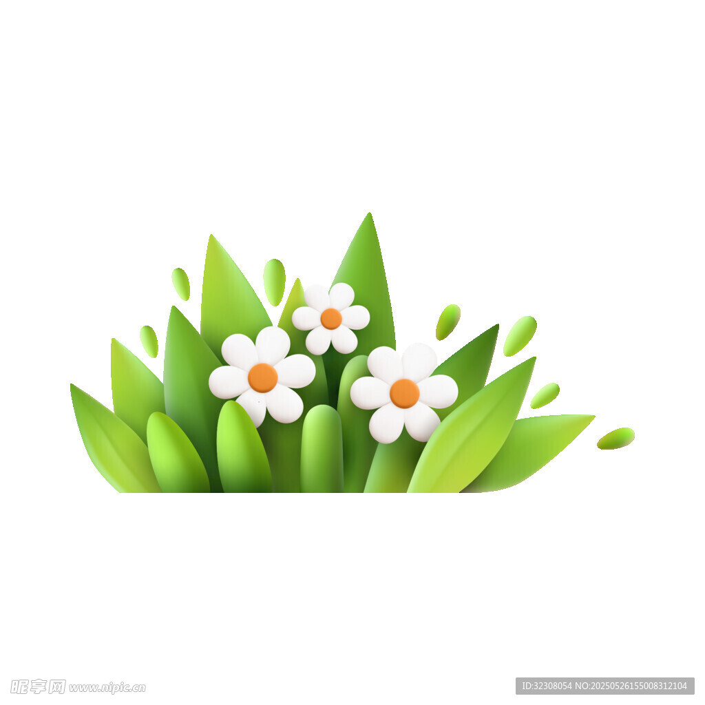 清新小花绿叶植物插画