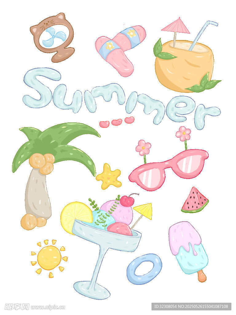 夏日海滩元素插画