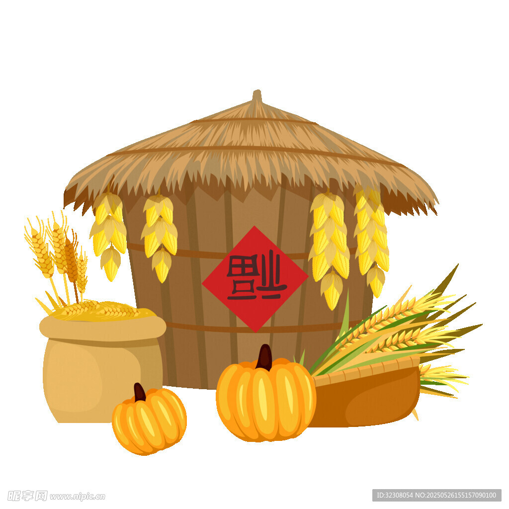 丰收场景中的农舍与作物
