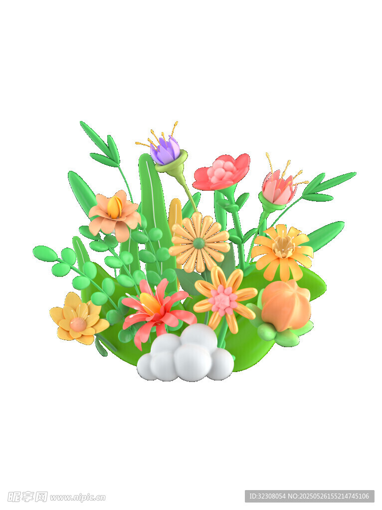 多彩花卉盆栽插画