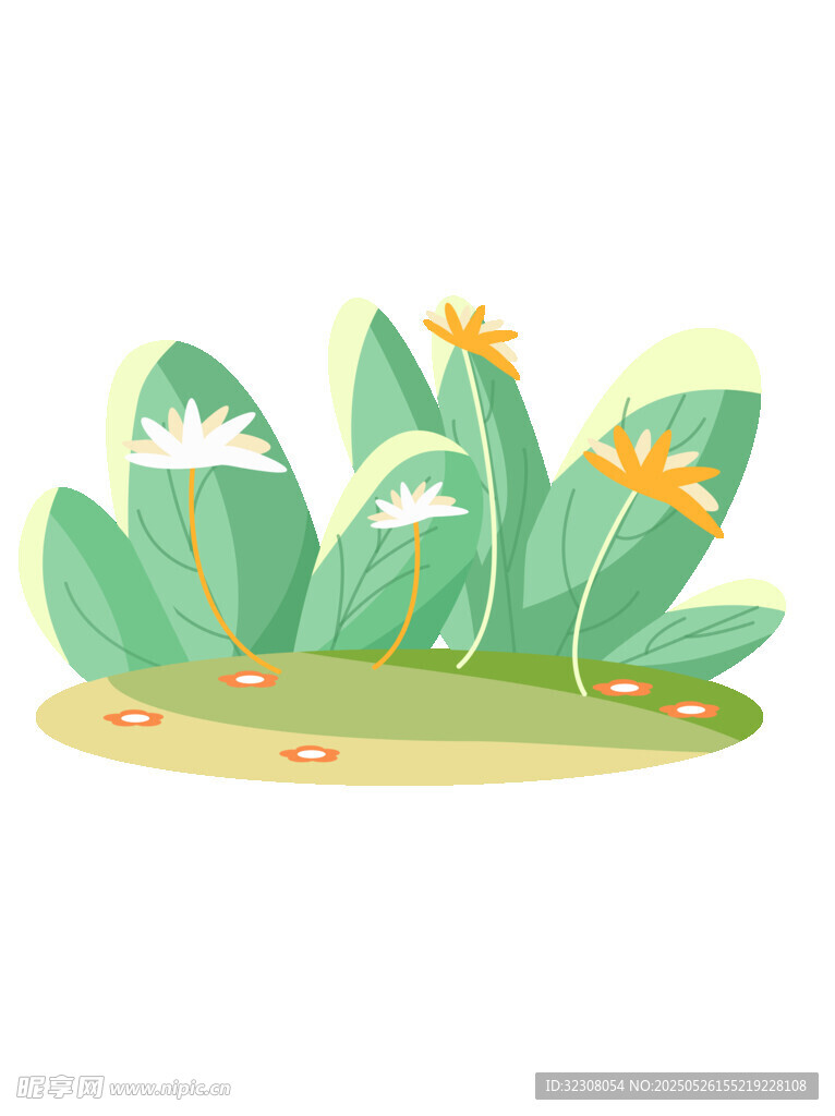清新草地花卉植物插画