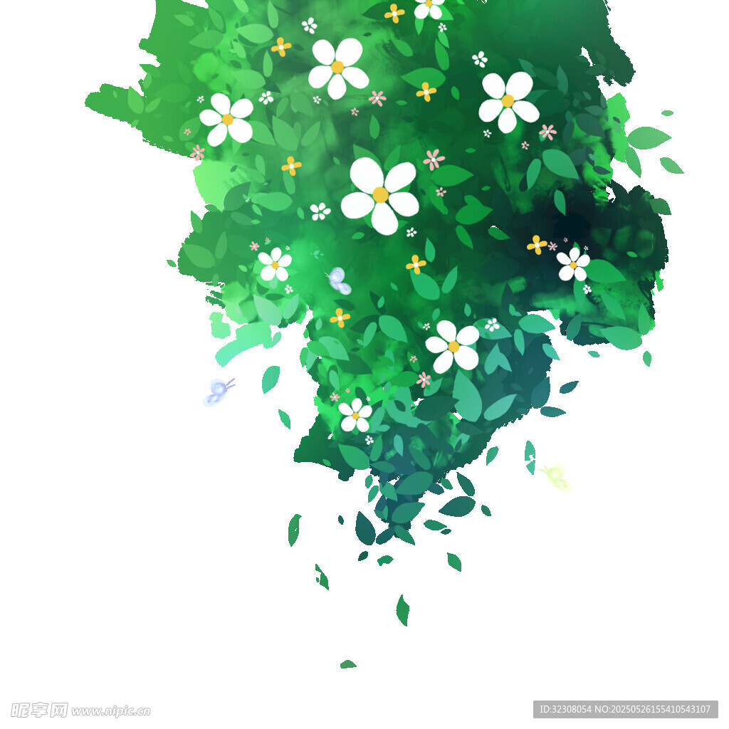 绿色花卉水彩抽象图案