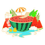 夏日西瓜泳池清凉场景