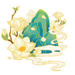 玉兰花与山水插画意境美