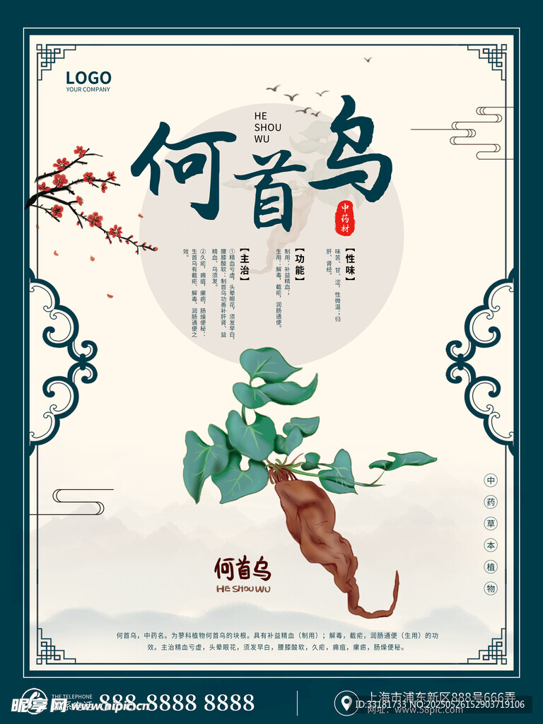 何首乌主题古风插画海报