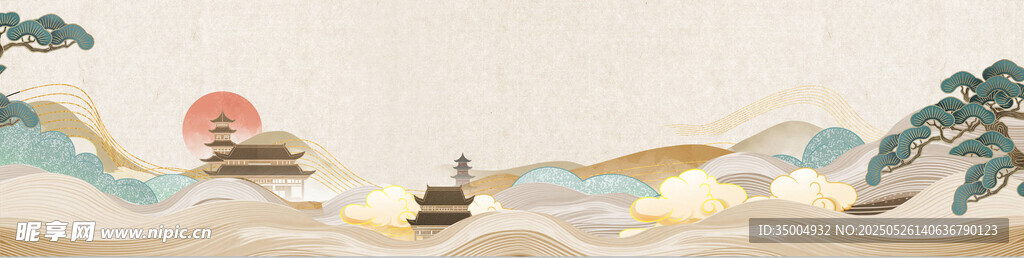 中式山水风景绘画意境图