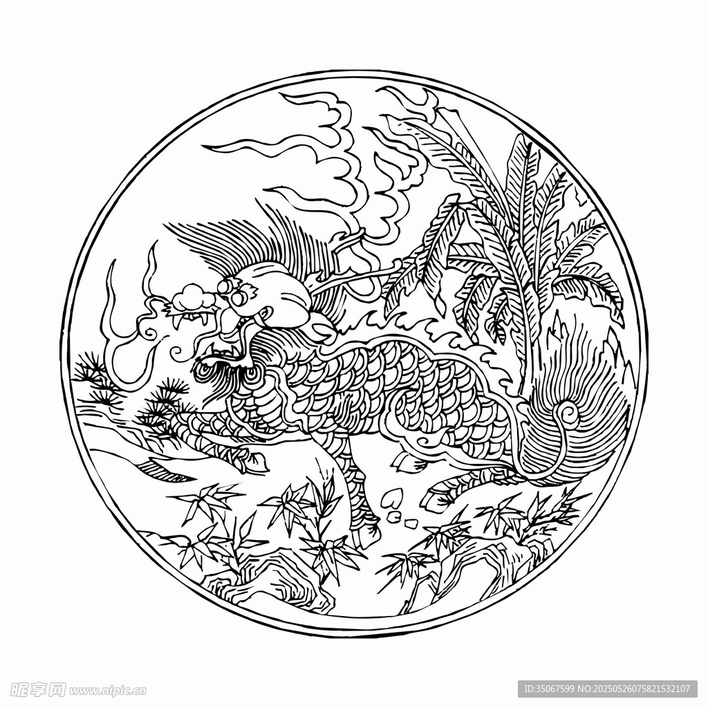 圆形传统图案中的祥瑞景象